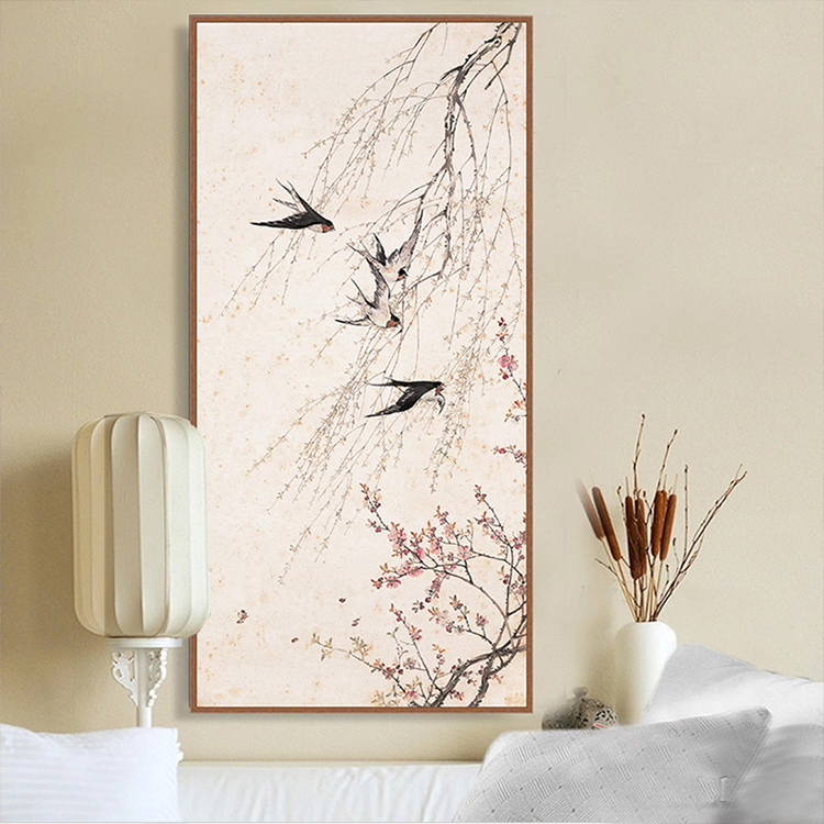 
                                                            天顶山 新中式玄关装饰画 竖版走廊壁画风景国画墙画酒店会所燕子风水画挂画 掌柜推荐+品质保证+手工装裱 50*105cm                