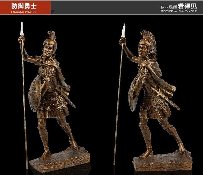 
                                        欣润玄关摆件客厅欧式人物雕塑装饰品小摆件艺术品摆设 迎击勇士 古铜 高 34CM 矛高 40CM                