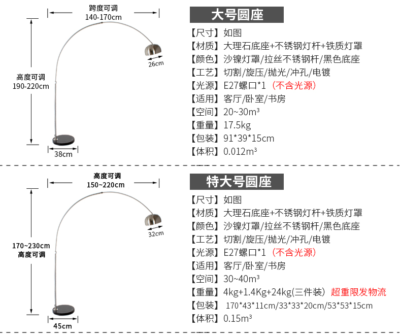 
                                        爱惟落地灯客厅台灯卧室立式台灯欧式钓鱼灯F5001 小号圆座 不带灯泡                