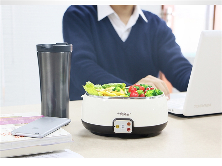 十度良品SD-980电热饭盒插电加热饭盒蒸煮热饭器不锈钢内胆真空保鲜免水加热8小时保温