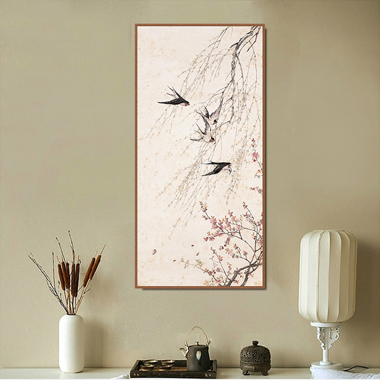 
                                                            天顶山 新中式玄关装饰画 竖版走廊壁画风景国画墙画酒店会所燕子风水画挂画 掌柜推荐+品质保证+手工装裱 50*105cm                