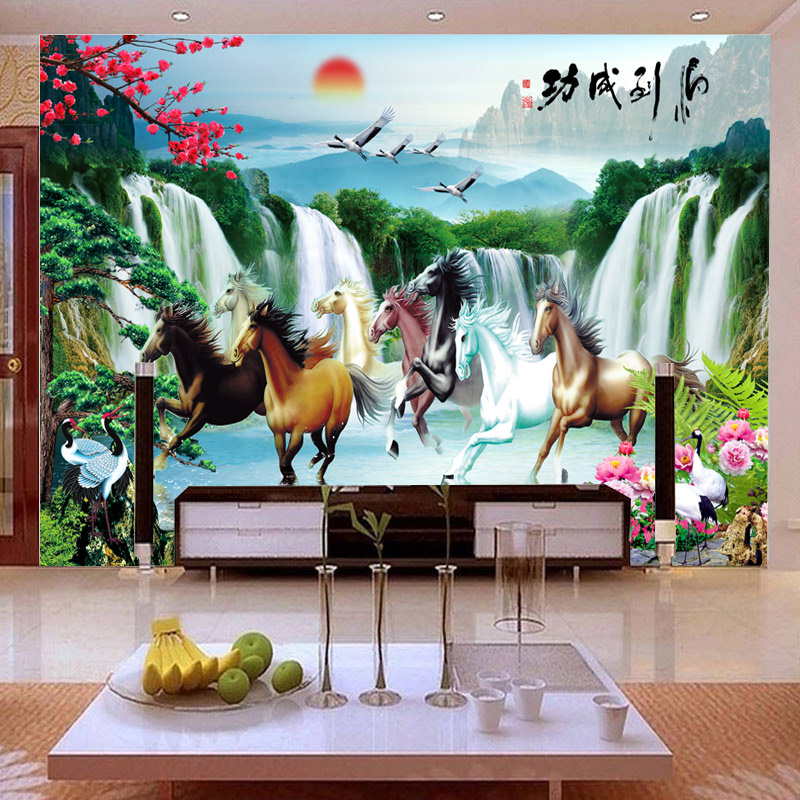 
                                        K-S十字绣八骏图马到成功客厅新款风景山水画精准印花2米3大幅满绣 3股绣 11CT棉线印花 绣布尺寸190X120                