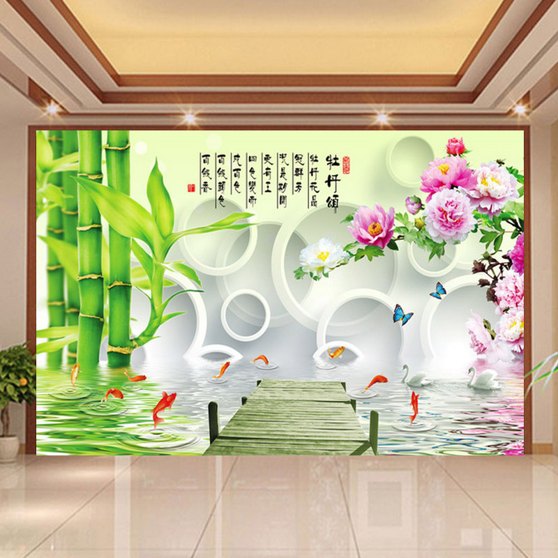 
                                        世轩十字绣3d新款大幅客厅牡丹花开富贵印花九鱼图卧室花卉 3D版(只绣花和竹子)3股绣 棉线版220X140                