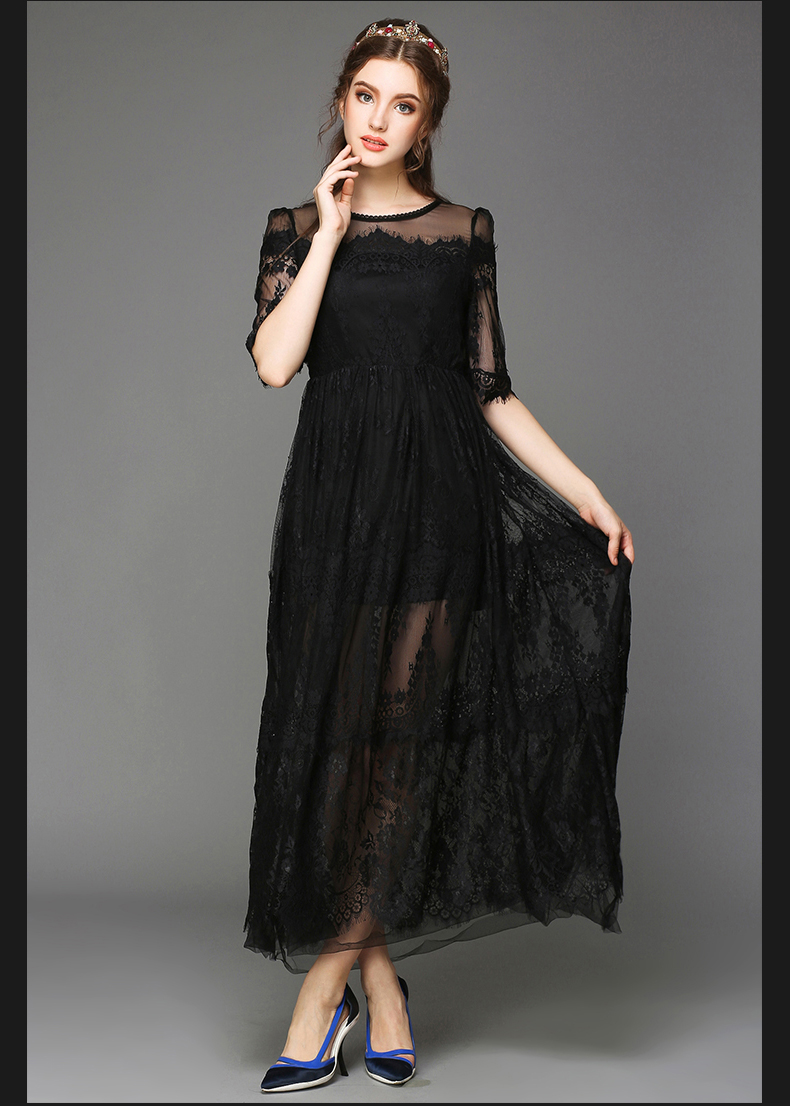 8新款夏女大码黑色蕾丝连衣裙价格质量 哪个牌子比较好