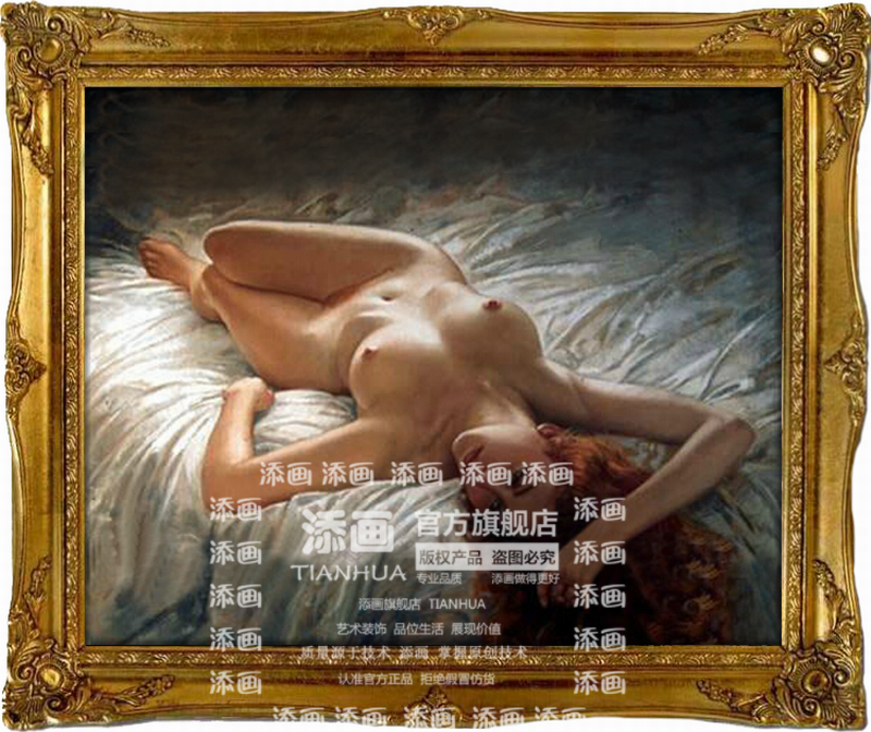 添画 纯手绘油画家居装饰画酒店卧室挂画 欧式人体艺术装饰油画  高档画框 70*80CM