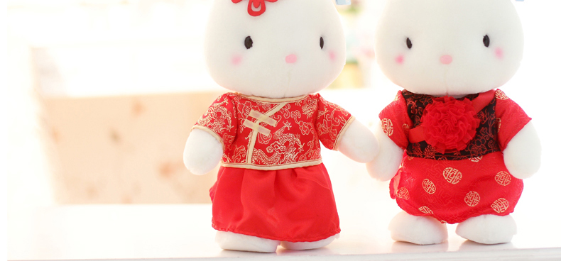棉呆呆 婚庆新婚礼品情侣婚纱礼服小兔兔婚纱兔毛绒公仔 情侣兔一对-紫色婚纱 40cm