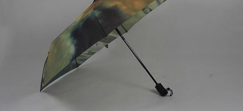 零时差创意全自动雨伞女士太阳伞防紫外线 精品油画伞 黑胶遮阳伞超强防晒自开自收折叠晴雨两用 外层铁塔图案_内层黑胶