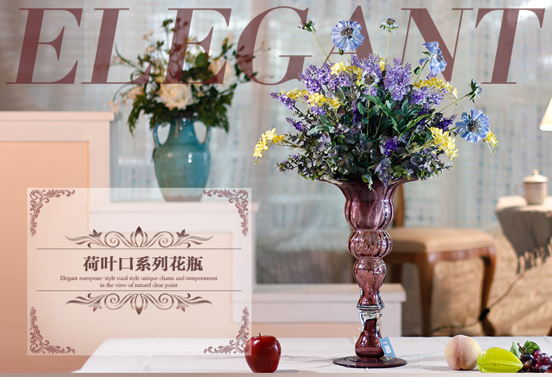 Snnei室内 高脚透明玻璃花瓶 欧式古典 时尚现代摆设 客厅装饰品 灰色中号花瓶 花瓶组合-7天发货