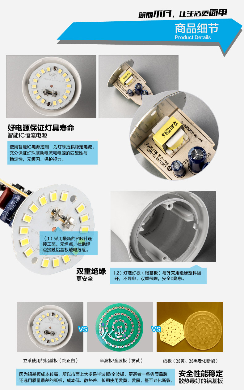 立莱 led灯泡e27大螺口led球泡节能灯具 1支装 5W暖白光