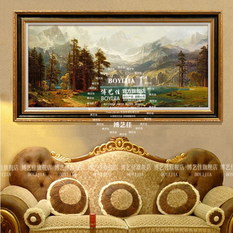 
                                        博艺佳欧式客厅山水风景油画聚宝盆财源广进别墅会所大堂有框画玄关壁画 第六幅 60*120CM                