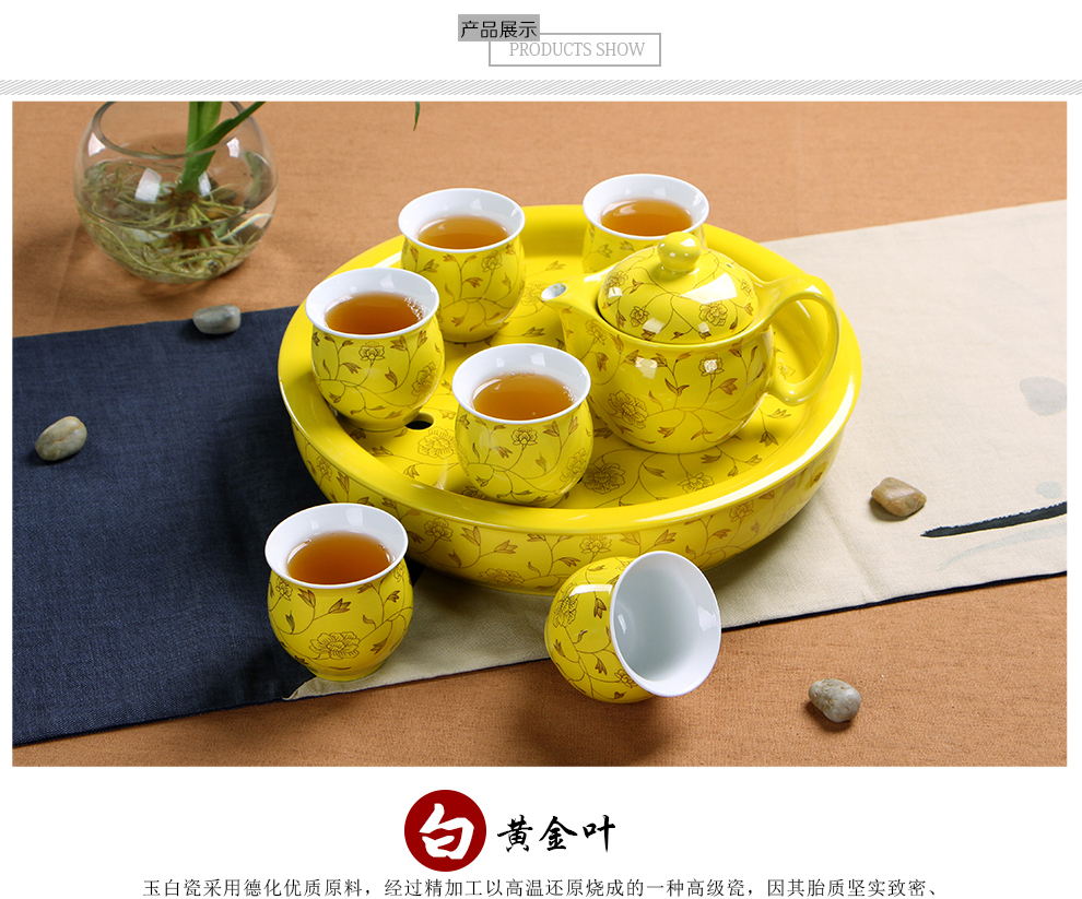 闽毓 茶具套装特价促销 双层陶瓷功夫茶具套装促销带茶盘隔热 水点桃花