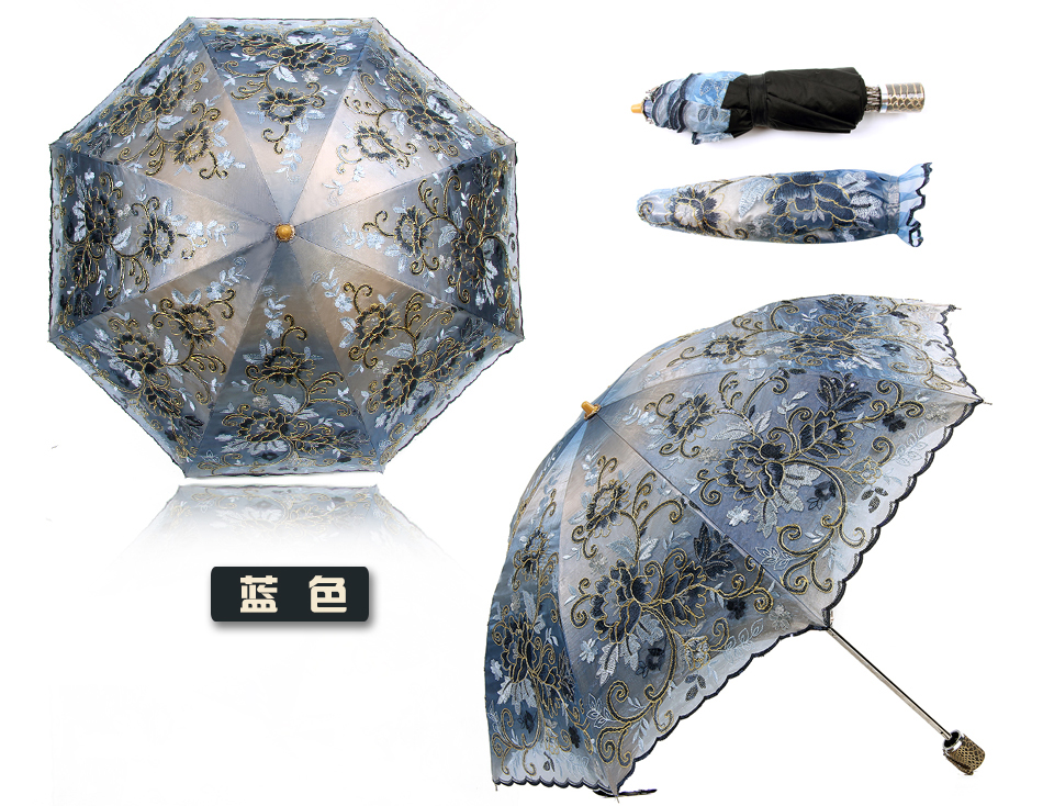 
                                        江南故事太阳伞夏季女士超强防紫外线遮阳伞二折双层刺绣防晒伞278002 299002粉色                