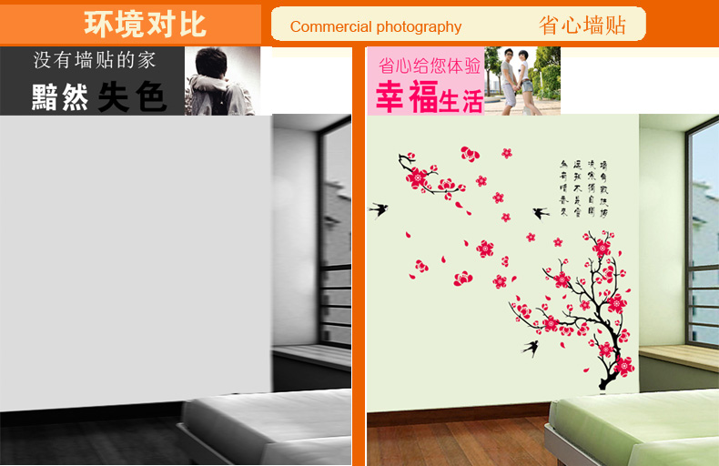 亿贴墙贴画客厅电视背景墙贴纸 卧室书房家居家饰家装 墙饰壁画梅花 梅花