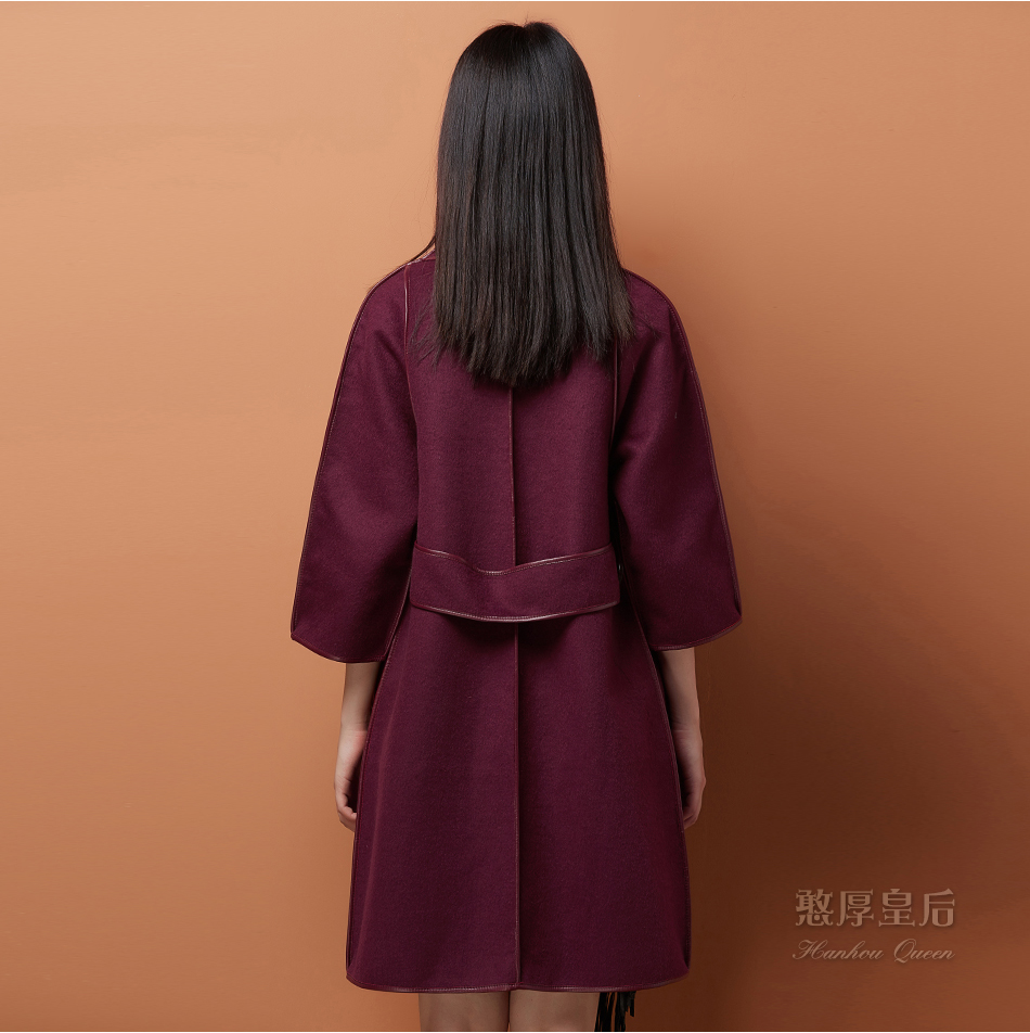 憨厚皇后 2015秋冬新款 双面羊毛大衣 女长款风衣 毛呢外套 韩范 枣红 M