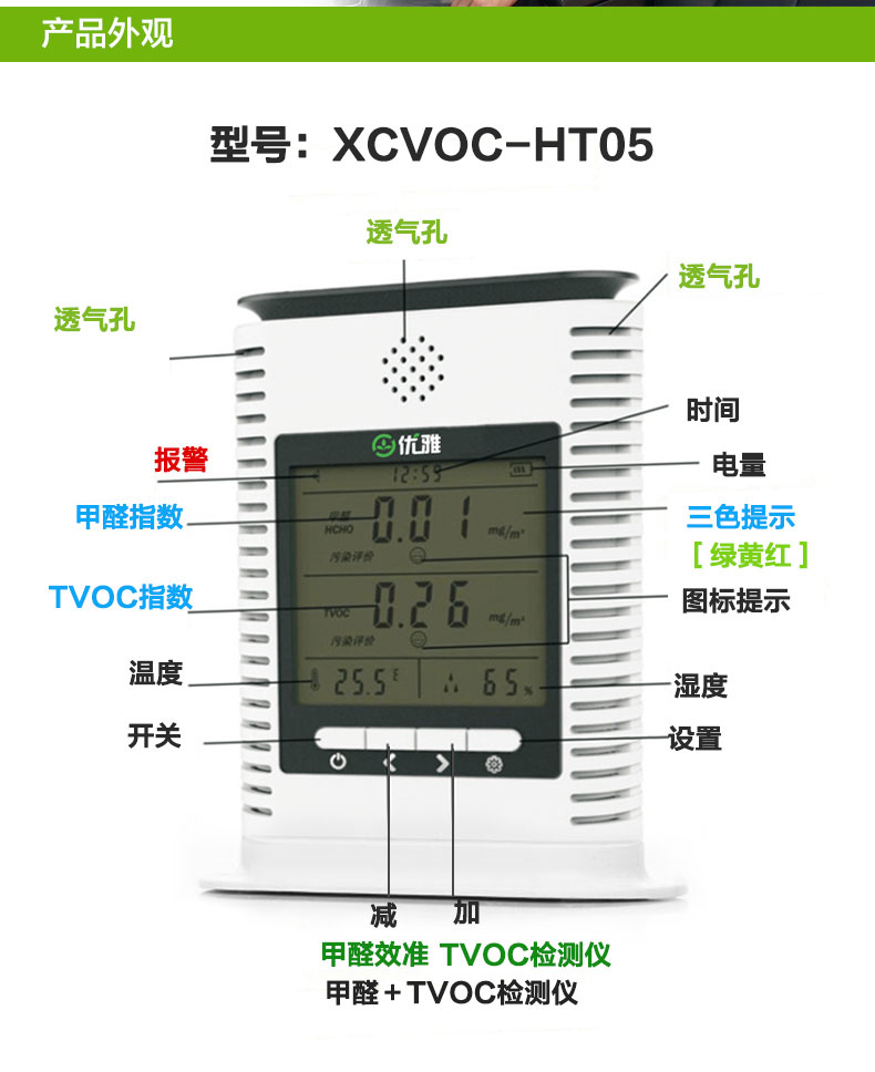 
                                        奥斯邦 优雅家用室内测甲醛检测仪器TVOC苯氨PM2.5雾霾表便携式空气质量测试仪表五合一 甲醛+TVOC检测                
