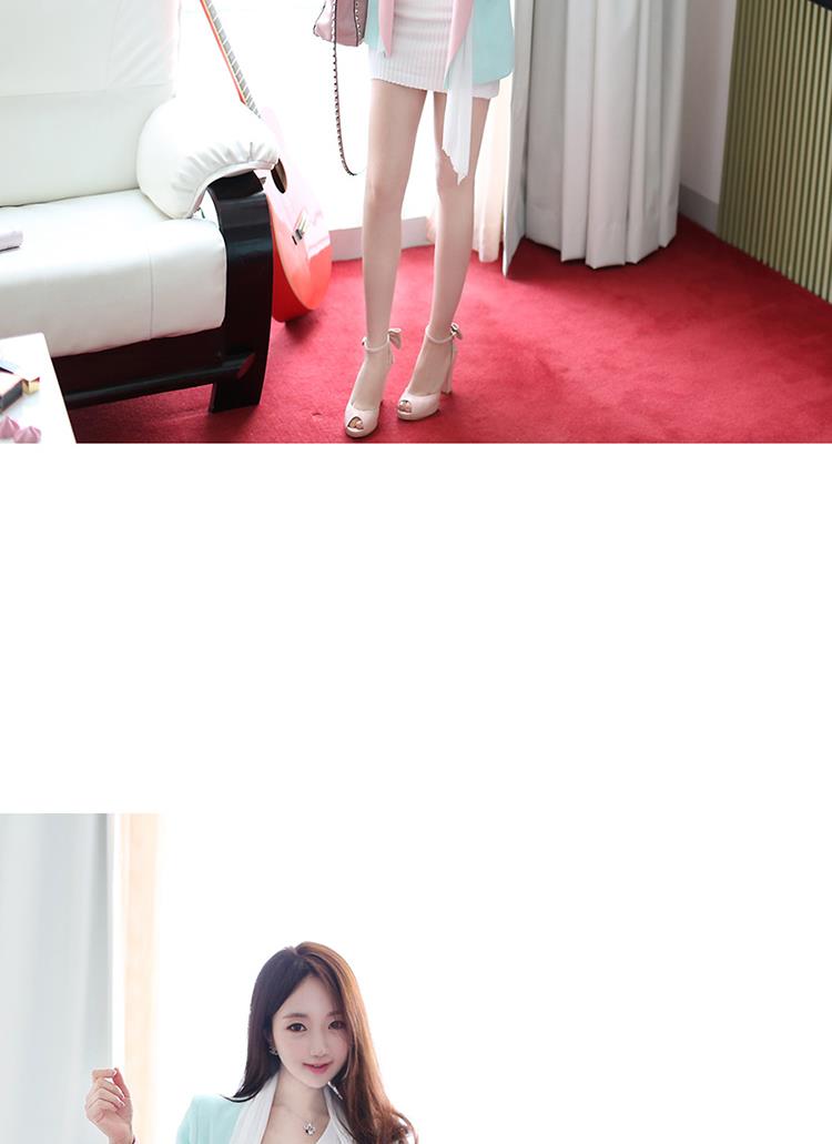 米菲妮2015春款撞色修身甜美糖果色ol小西装外套韩版春秋女 天蓝色(送丝巾) XL