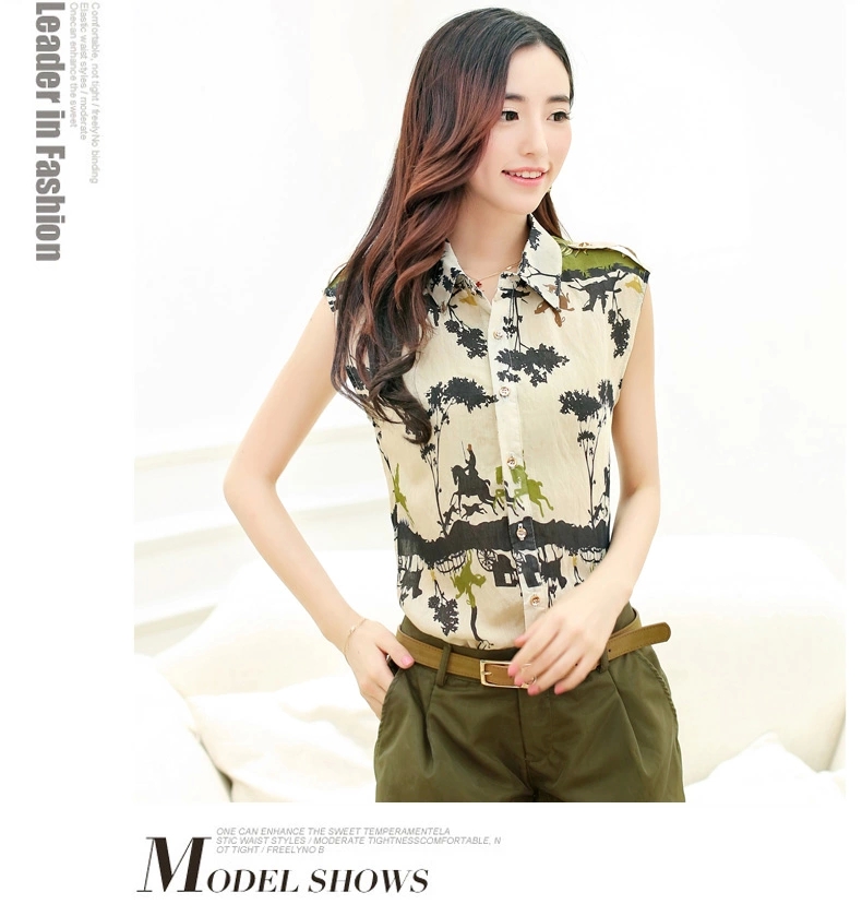 妙孜2015夏季新款 翻领印花雪纺上衣短裤女装两件套时尚休闲套装女 白色 L