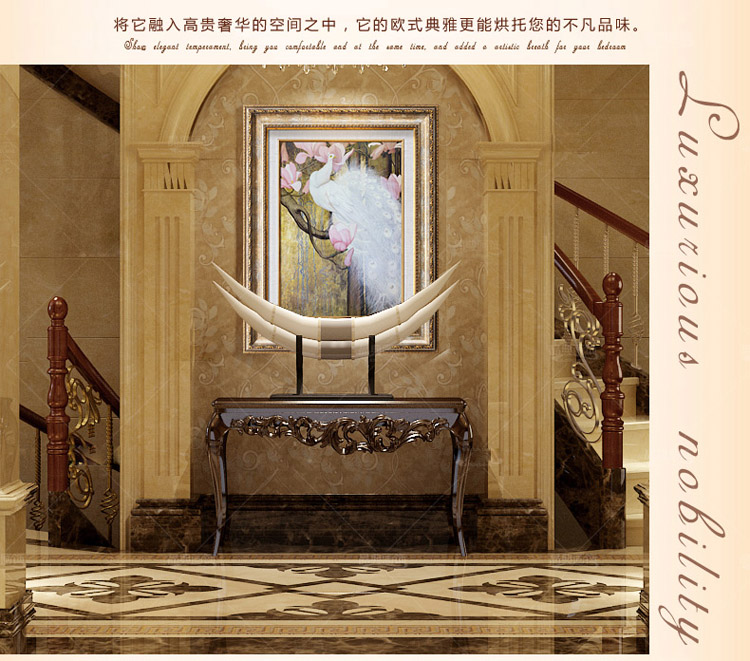 
                                        客厅装饰画现代欧式挂画壁画玄关画三联画有框画 孔雀赞 孔雀AB俩幅价格 55*70                