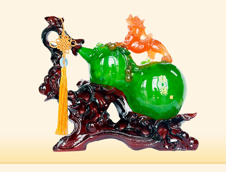 九尊堂 貔貅葫芦摆件中号家居装饰品摆件工艺品办公室客厅招财镇宅风水摆设乔迁店铺开业礼品 碧玉黄底大号34a2