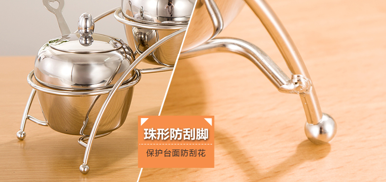 古采尼厨房用品不锈钢调味罐调料罐调味瓶调料瓶调料盒调味盒套装带勺子 3个送支架