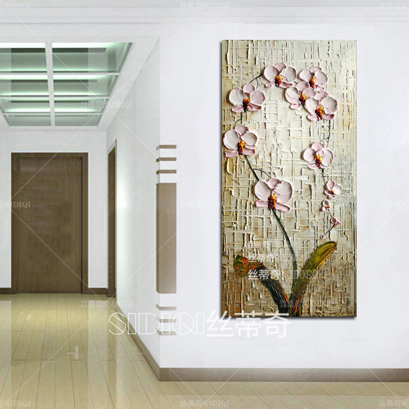 
                                        丝蒂奇SIDIQI欧式装饰画手绘油画玄关挂画抽象花卉壁画家居走廊有框画竖版画蝴蝶兰 欧式香槟外框 宽40*高80                