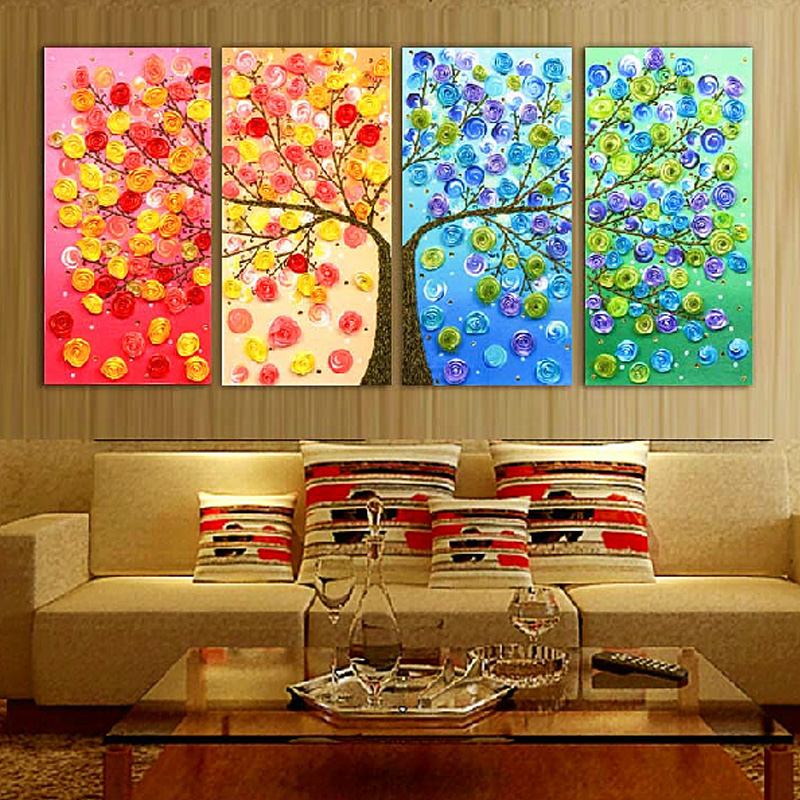 悠趣 手工绣丝带绣套件 客厅卧室风景装饰四联挂画 40cm*70cm*4 幸福树 A-5585