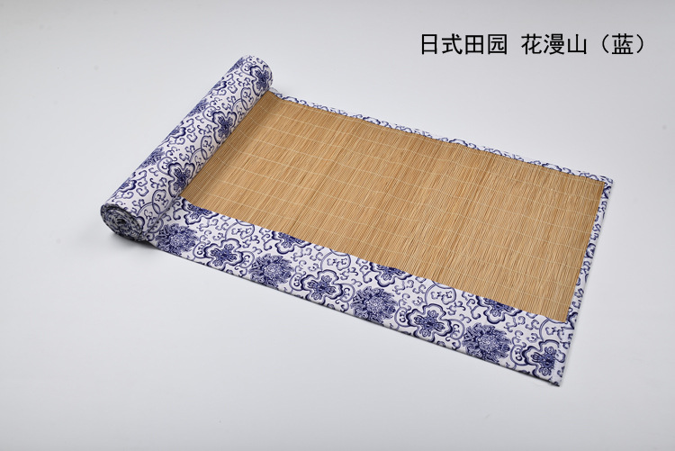 方然  无由 日式田园 花漫山 竹制 茶席 茶帘 桌旗ZB01 花式一32*210cm