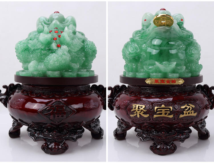 华庭丽娜 树脂三足金蟾蟾蜍摆件 家居家庭装饰品 商务办公开业乔迁工艺礼品 YL和谐生财墨玉色 中号