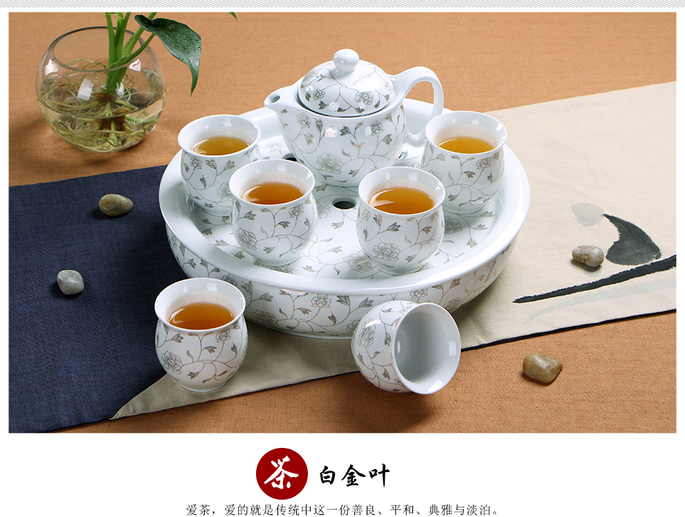 闽毓 茶具套装特价促销 双层陶瓷功夫茶具套装促销带茶盘隔热 水点桃花