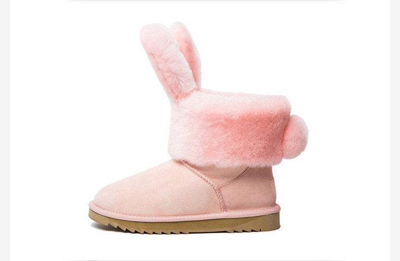 everugg 兔子鞋雪地靴2017秋冬兔耳朵女款羊皮毛一体女短靴短筒加绒