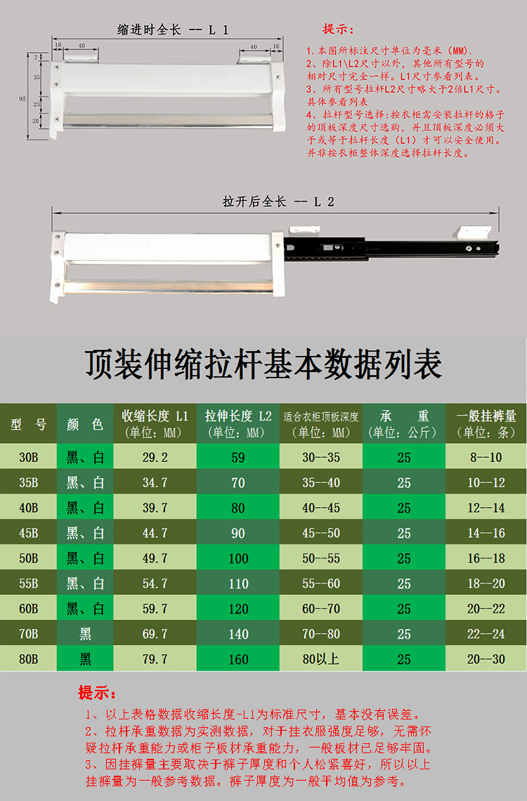 收纳衣帽间裤架衣橱柜内顶装挂衣杆裤抽推拉伸缩衣通衣柜推拉衣物 45b