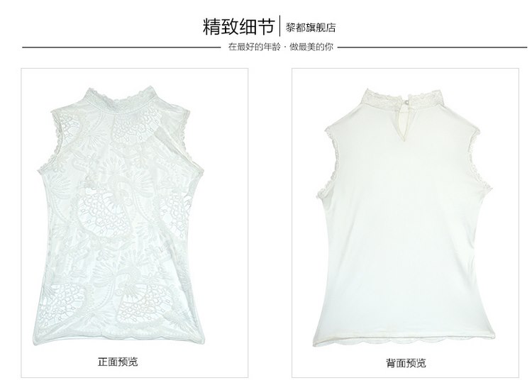 鎏瑾春装新款女装上衣韩版白衬衫打底衫时尚冬蕾丝衫无袖女雪纺衫到付满减 白色立领上衣  XL