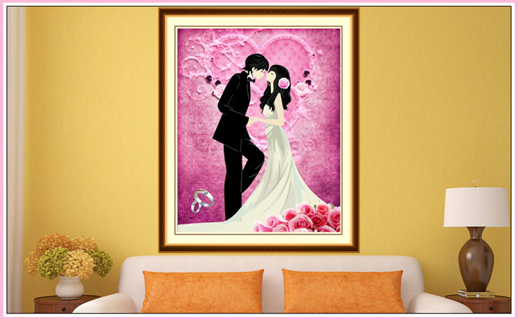 
                                        新款5D魔方圆钻钻石画幸福婚礼结婚婚庆钻石绣情侣客厅贴钻十字绣 魔方圆钻50*60cm 形象逼真 满钻全贴                