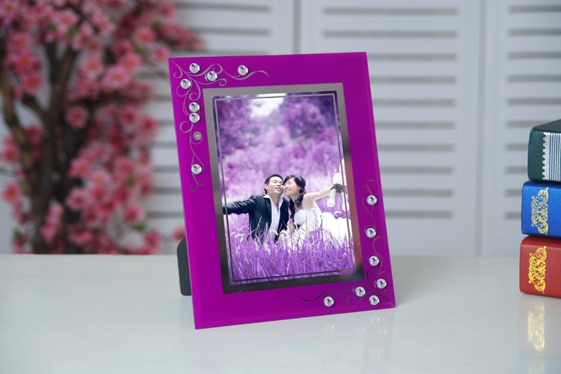 玻璃相框透明摆台 水晶相框7/8/10寸镜框 儿童婚纱照片相架蝶恋花 透明 8寸横竖可摆