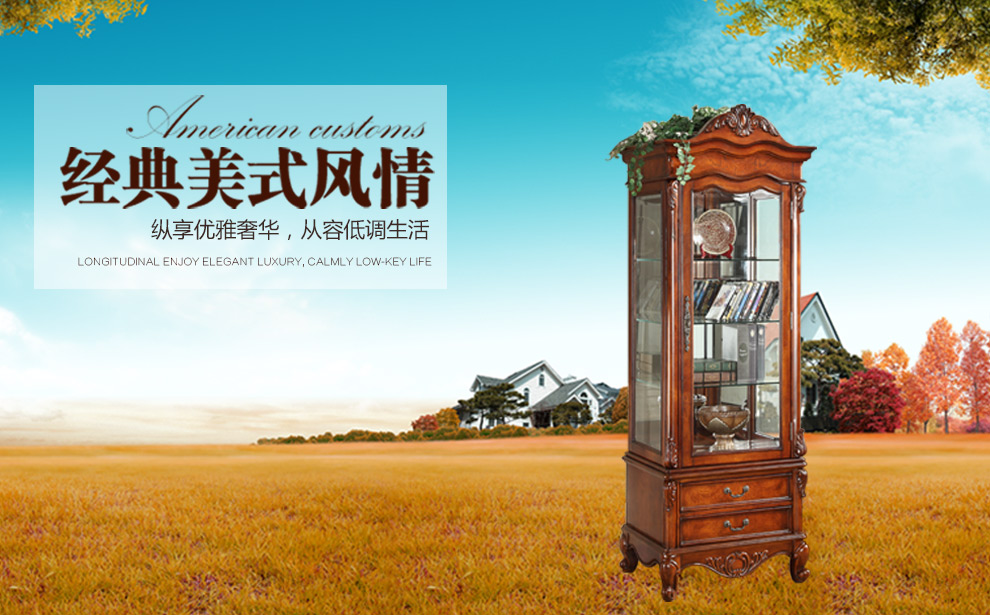 艾理思 高酒柜 欧式酒柜单门 美式实木酒柜 立式玻璃展示柜 客厅储物柜家具 如图色