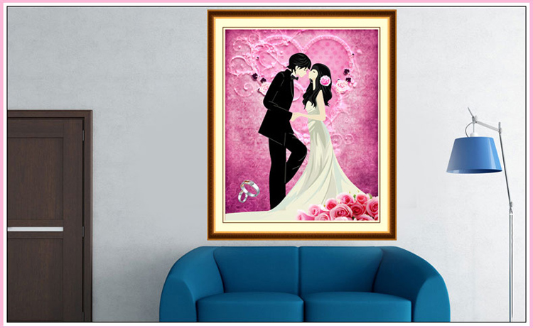 
                                        新款5D魔方圆钻钻石画幸福婚礼结婚婚庆钻石绣情侣客厅贴钻十字绣 魔方圆钻50*60cm 形象逼真 满钻全贴                