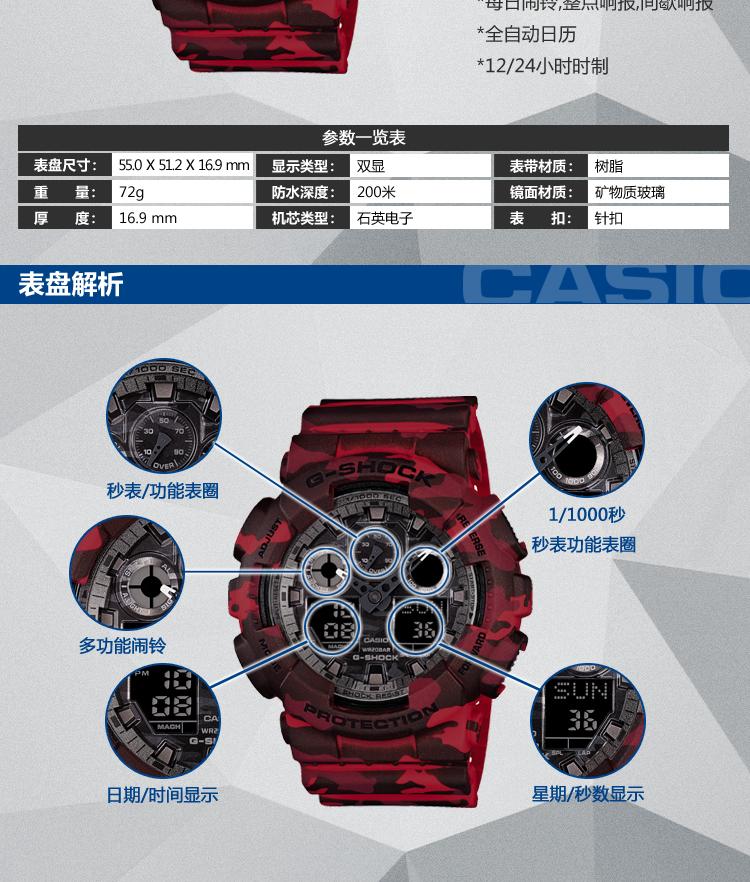 卡西欧(casio)手表 g-shock系列love&tough迷彩主题款男表ga-100cm-4a