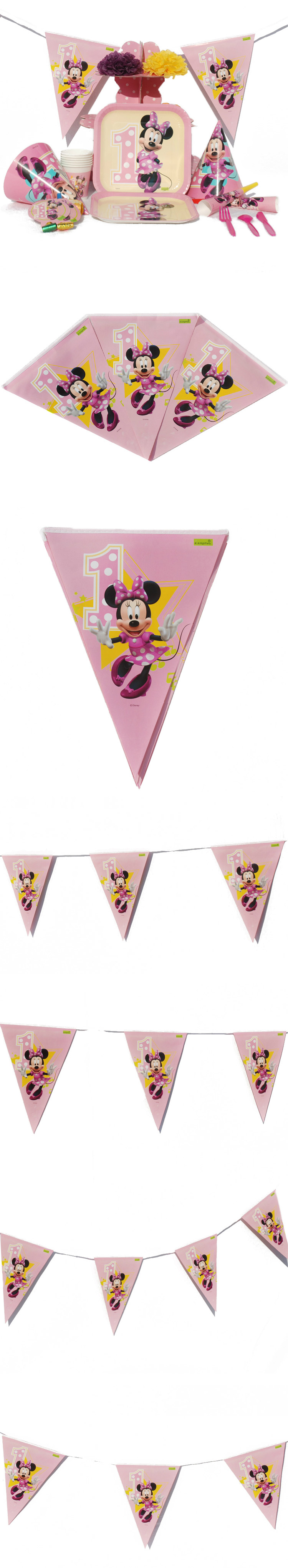 孩派HighParty儿童生日派对用品/生日聚会用品/一岁米妮彩旗12面