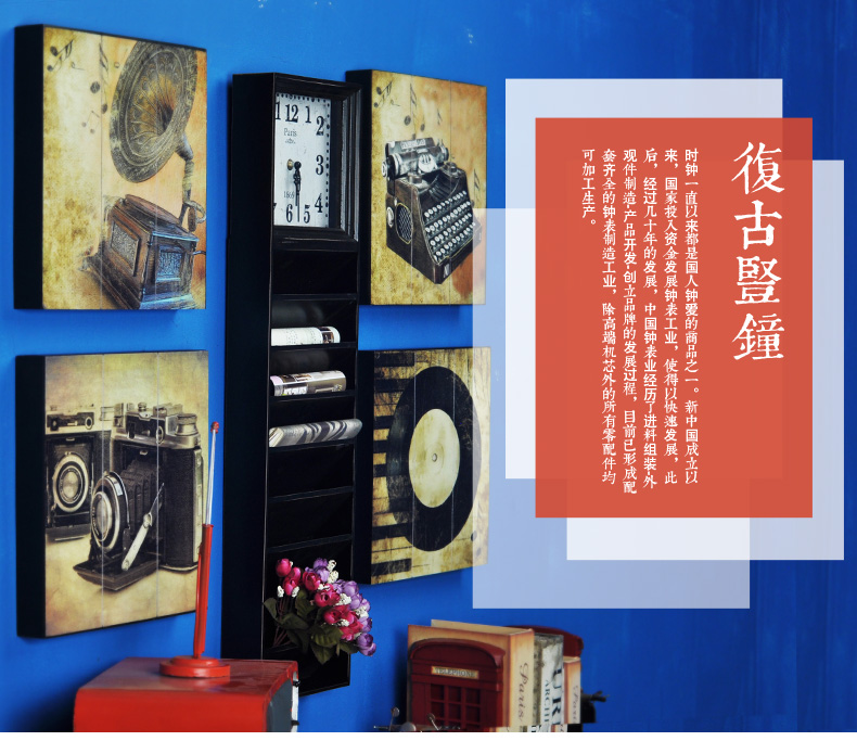 时光巴士 复古做旧竖钟摆件家居装饰品工艺品摆设创意书夹