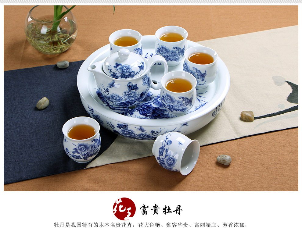 闽毓 茶具套装特价促销 双层陶瓷功夫茶具套装促销带茶盘隔热 水点桃花