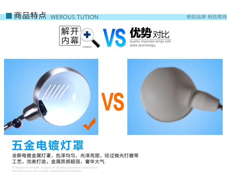煜尚 LED护眼落地灯 客厅卧室书房床头 现代简约工作 学习钢琴 阅读宜家铁艺台灯具 银色配3W LED灯泡