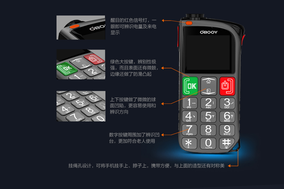 东信欧蓓（OBOOY）EA508 移动/联通2G老人手机 铁灰色