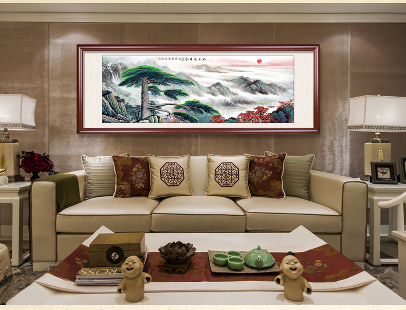 奇瓦丽 旭日东升山水画客厅装饰画风水靠山图办公室挂