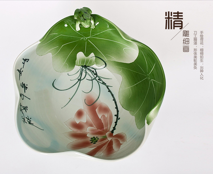 
                                        欢畅 景德镇瓷器鱼缸桌面摆件绿创意鱼盆装饰养鱼缸家居办公室摆件                 