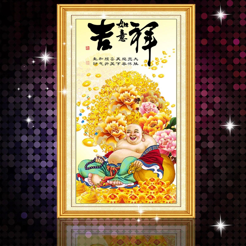 
                                        新款客厅钻石画方钻满钻吉祥如意弥勒佛发财树摇钱树玄关十字绣 横版组合180*75CM                