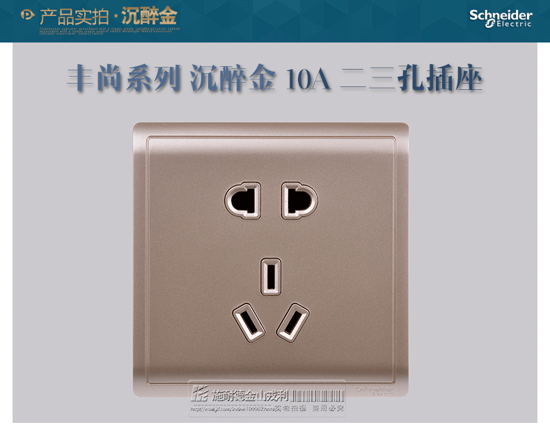 施耐德 强电墙壁面板 丰尚系列 沉醉金 10a三孔插座 带开关
