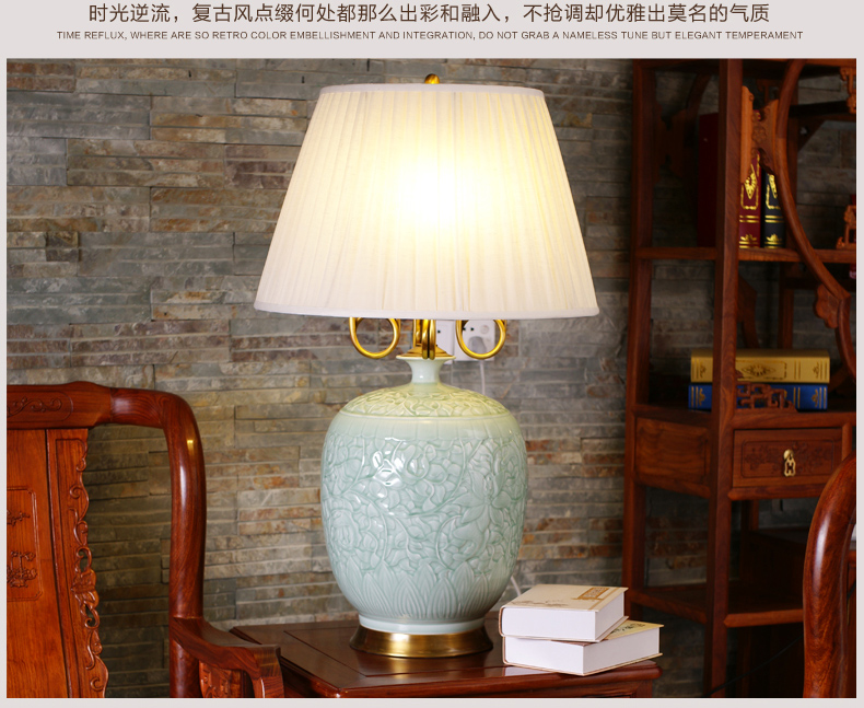 中式陶瓷台灯卧室床头灯欧式客厅书房台灯 复古婚庆装饰台灯 YQ3001