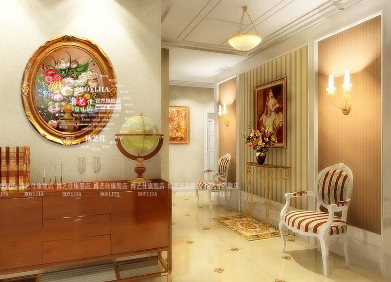 博艺佳 欧式高档挂画别墅酒店家居玄关壁炉餐厅装饰画尊贵金箔框 A1 45*55cm