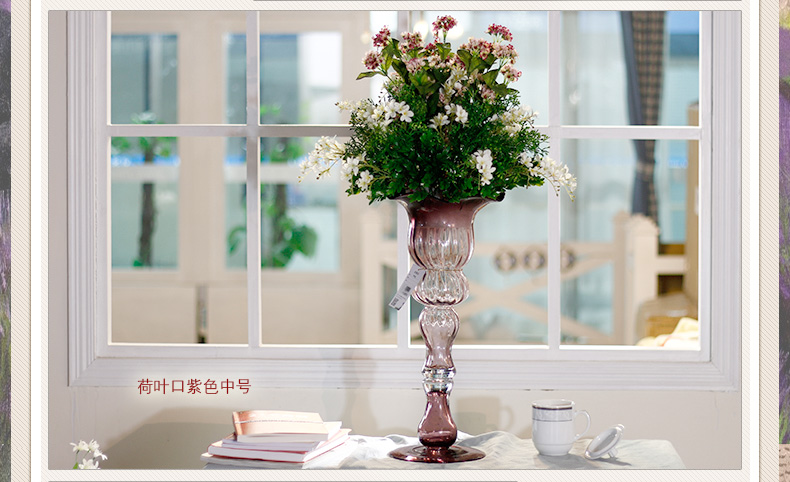 Snnei室内 高脚透明玻璃花瓶 欧式古典 时尚现代摆设 客厅装饰品 灰色中号花瓶 花瓶组合-7天发货