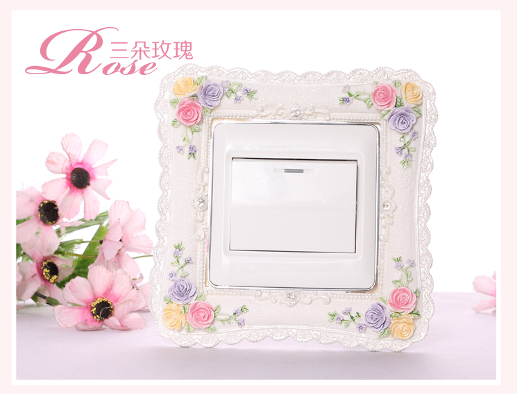 梦唯雅 环保彩绘 手工创意开关套 树脂开关保护贴套 亚克力树脂 蕾丝红玫瑰006